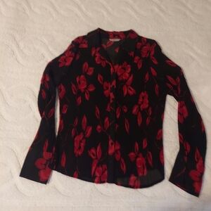 Marks & Spencer Black Blouse with Red Floral Design